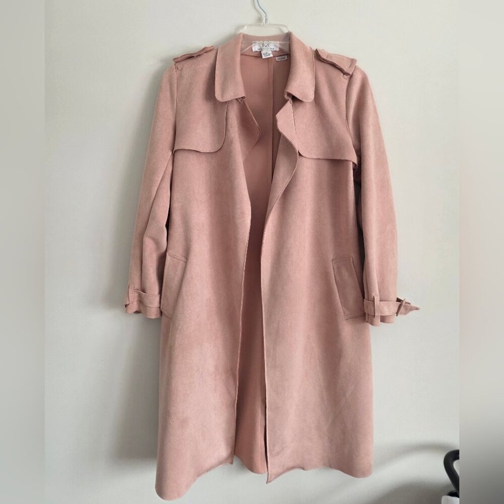 MAGASCHONI | Faux Suede Leather Trench Coat Jacket Blush Pink Sz M